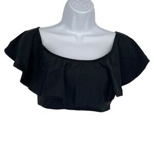 Ruffle Bandeau Bikini Swimsuit Top in Black Size Small
